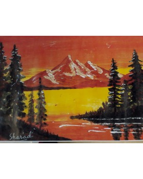 Golden lake mountains (Canvas) with frame (8"X12")